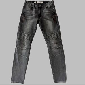 Miss Me Vintage Skinny Moto Denim Black Embroidery Womens 27